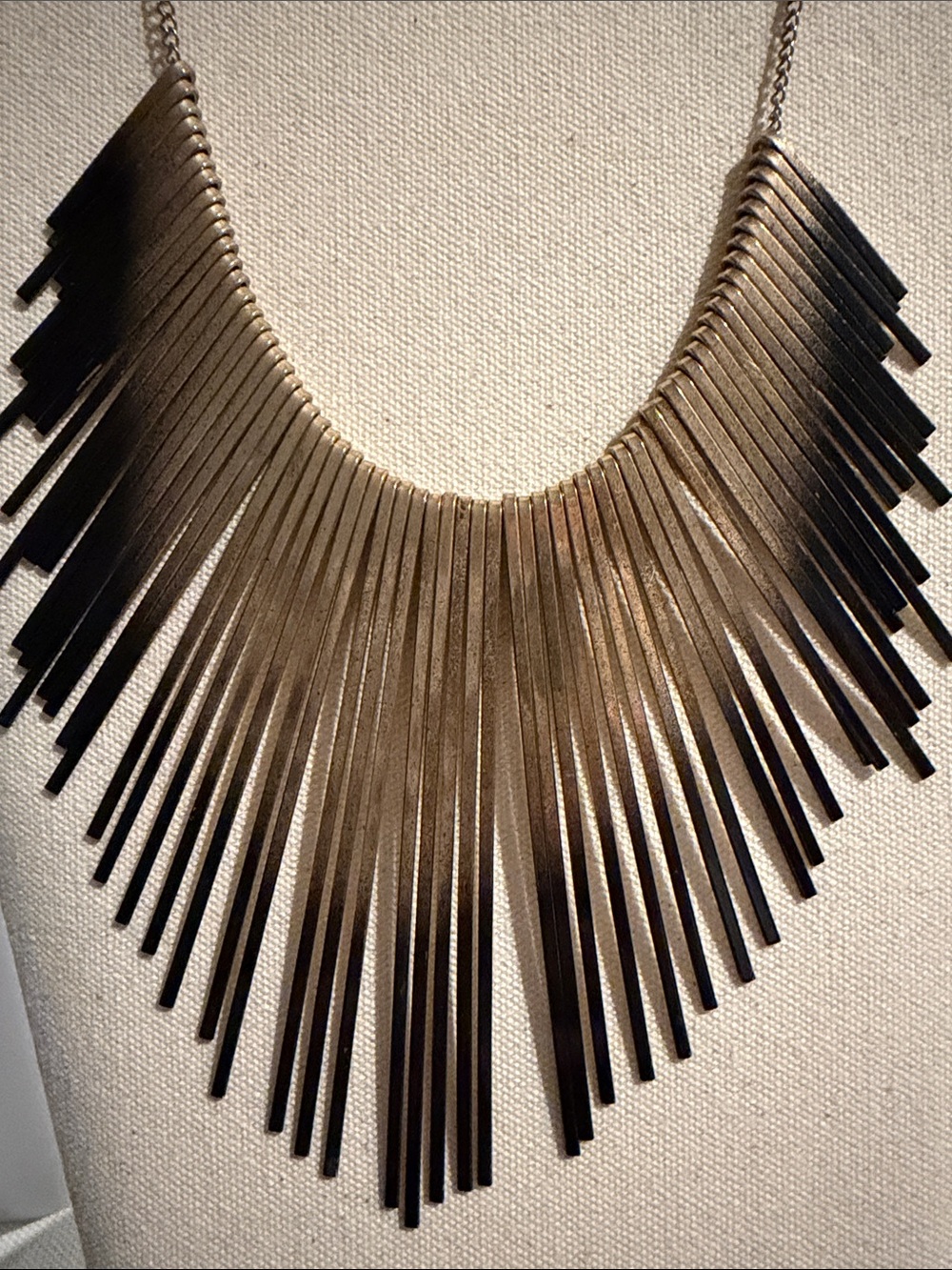Gold toned and Black Fringe Statement Necklace
